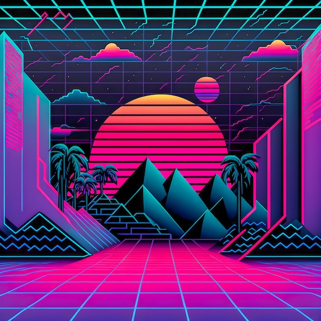 Retrowave-Muster 80er und 90er Jahre Hintergrundillustration