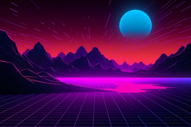 Retrowave o estilo synthwave póster papel tapiz fondo noche cuadrícula póster generativo ai