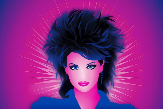 Retrowave Synthwave Porträt einer jungen Frau Vaporwave 80er Jahre sci-fi futuristischer Mode-Poster-Stil Neuralnetzwerk KI generiert