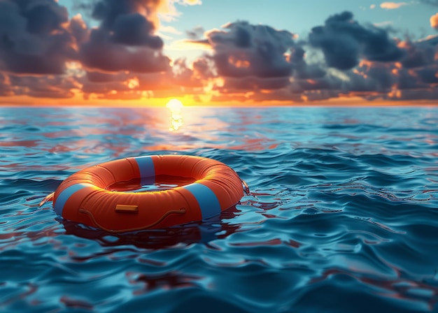 Rettungsboje im Meer bei Sonnenuntergang