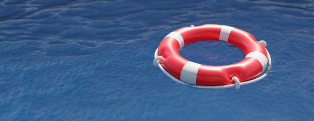 Rettungsring auf der Wasseroberfläche des Ozeans Lifebuoy Float Ring Rescue Life Draufsicht 3D-Render