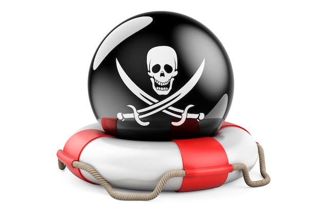 Rettungsring mit Piratenflagge 3D-Rendering