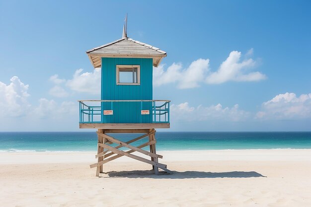 Rettungsturm am weißen Sandstrand mit Meerblick