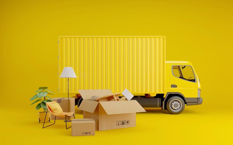 Reubicación Mudanza a casa nueva y muebles en cajas o concepto para comprar entrega de muebles