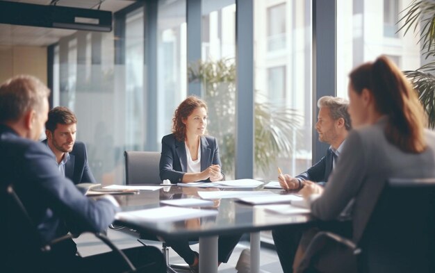 Reunião da equipa de conferências corporativas de amplo ângulo