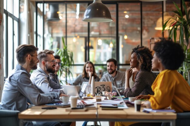 Reunião de colaboração de negócios e retrato de grupo de uma equipe de sucesso em uma tecnologia profissional