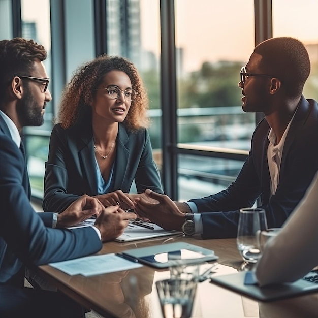 Reunião de negócios de várias empresas que fecham um negócio em um escritório moderno Empresas de conceito de negócios