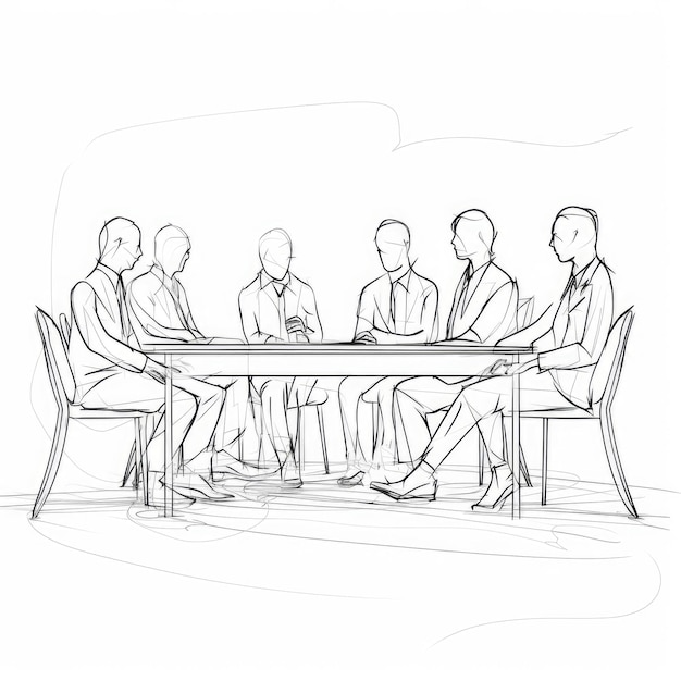 Reunião de negócios na sala de conferência Desenho contínuo de uma linha