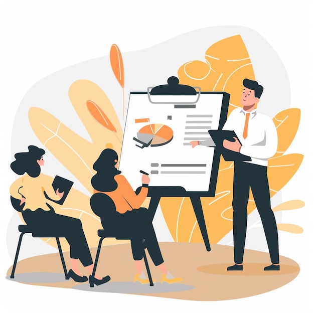 Reunião de negócios no escritório Ilustração vetorial no fundo azul