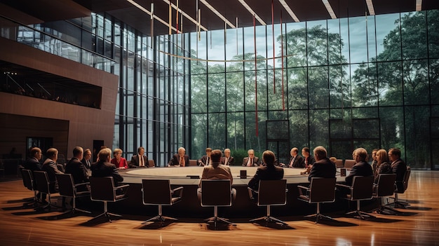 Reunião de negócios numa mesa redonda de IA generativa