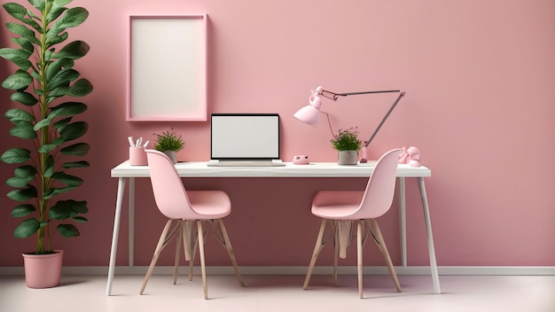 Reunião de negócios rosa e sala de trabalho sobre o conceito de design de interiores de edifícios de escritórios