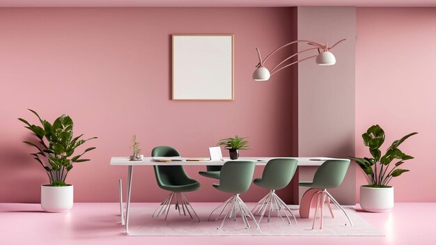 Reunião de negócios rosa e sala de trabalho sobre o conceito de design de interiores de edifícios de escritórios