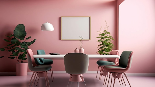 Reunião de negócios rosa e sala de trabalho sobre o conceito de design de interiores de edifícios de escritórios