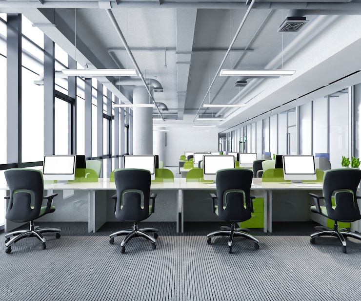 Foto reunião de negócios verde e sala de trabalho em prédio de escritórios