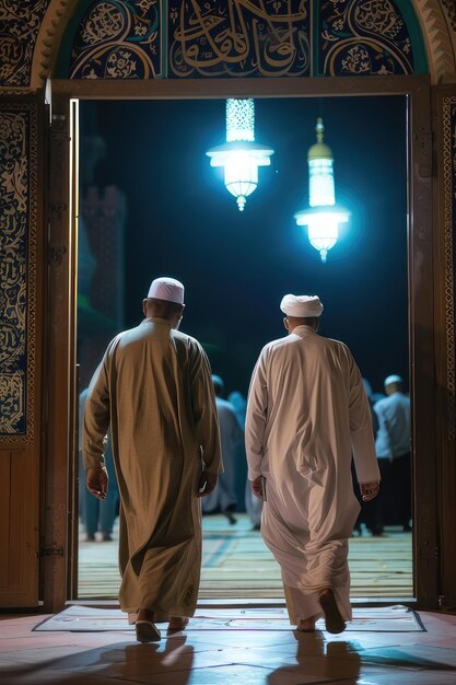 Foto reunião de oração noturna da comunidade muçulmana devota na mesquita