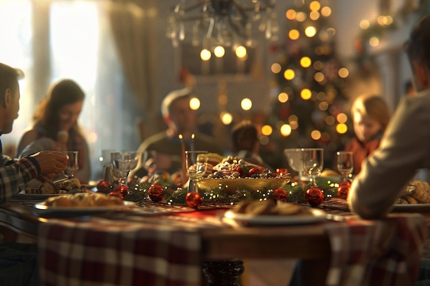 Foto reuniões familiares alegres em torno de uma mesa festiva