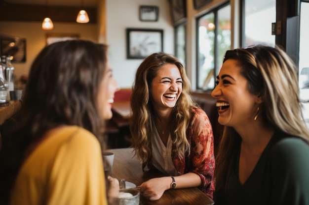 Foto una reunión alegre de mujeres amigas sonrientes en una cafetería