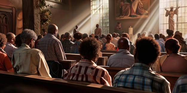 una reunión de la comunidad en una iglesia en Pascua