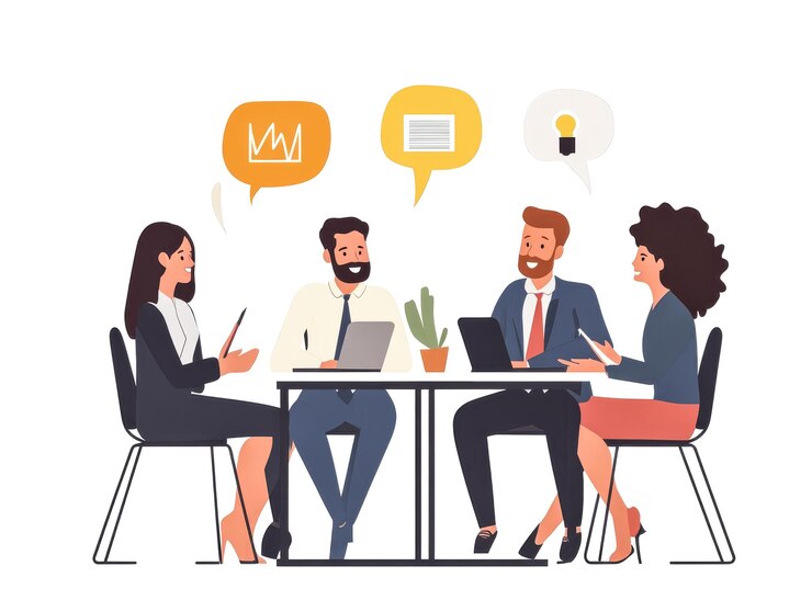 Reunión de equipo de negocios en una oficina moderna con presentaciones