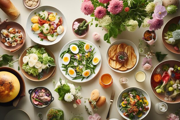 Reunión familiar para el almuerzo de Pascua con platos tradicionales