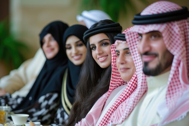Foto reunión familiar árabe saudita en casa