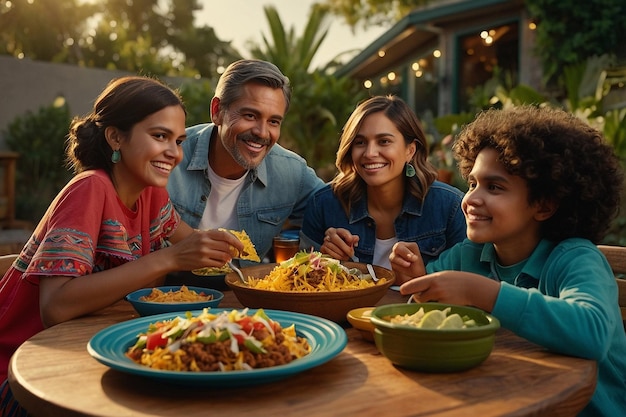 Reunión familiar de tacos para la cena