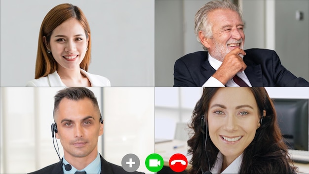 Foto reunión de grupo de personas de negocios en videoconferencia