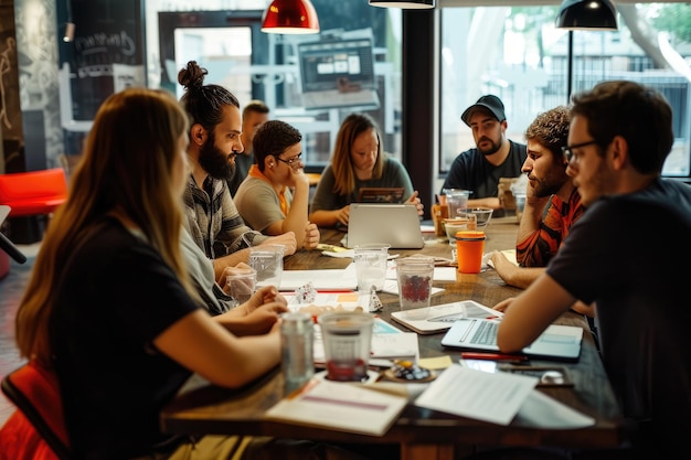 Reunión de Handson de un grupo diverso de profesionales creativos