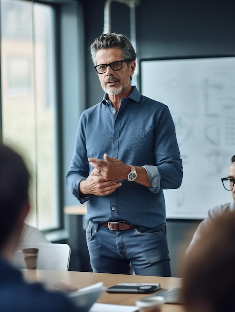 Reunión hombre hombres de negocios trabajo en equipo gerente corporativo persona grupo adulto oficina de negocios IA generativa