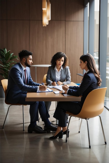 Una reunión de negocios de 4 personas.