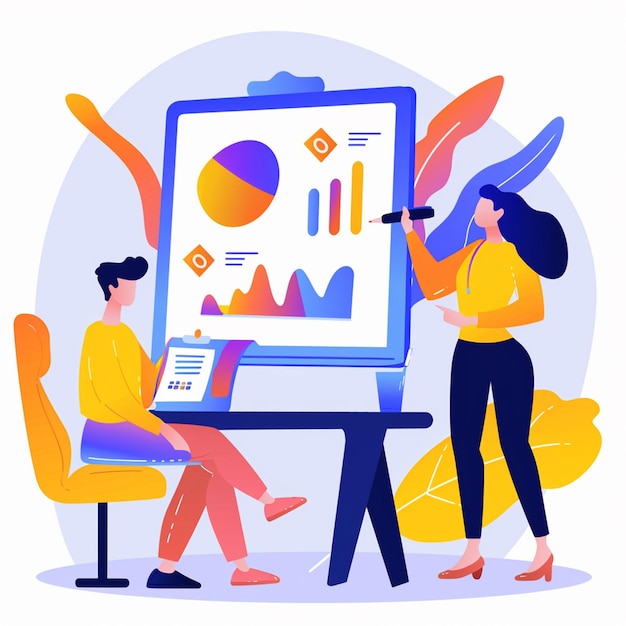 Reunión de negocios en la oficina Ilustración vectorial sobre el fondo azul