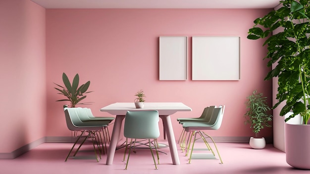 Reunión de negocios rosada y sala de trabajo sobre el concepto de diseño interior de edificios de oficinas