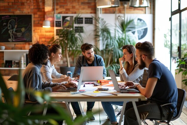 Reunión de oficina exitosa Trabajo en equipo colaborativo y lluvia de ideas creativas en una startup tecnológica