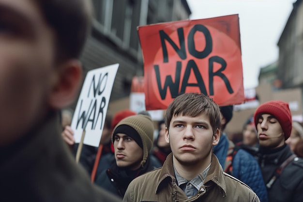 Foto reunión de personas que protestan contra la guerra el concepto de pocifismo