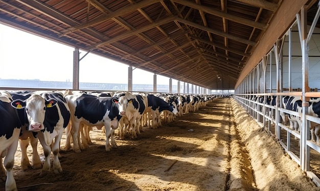 Una reunión serena de vacas satisfechas en el granero protegido