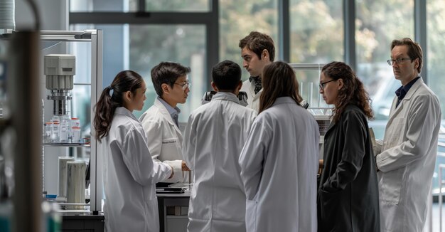 Una reunión de trabajadores de laboratorio en