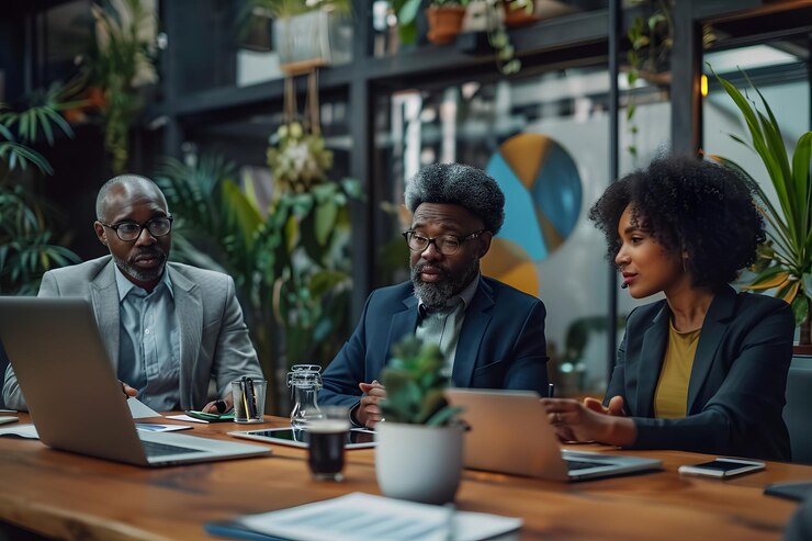 Reuniones de negocios interesantes en un espacio de trabajo moderno