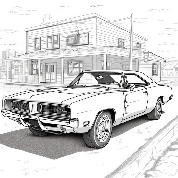 Foto rev up the fun with a cinematic dodge charger coloração página bloco estilo de impressão com mangainspired f