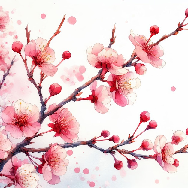 Foto se revelan las exquisitas flores de sakura de japón con precisión y elegancia en acuarela