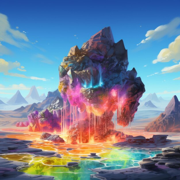 Revelando a beleza de tirar o fôlego Geyser Mineral Vibrant Um projeto de localização de jogo