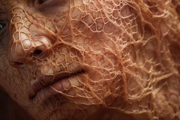 Foto revelando os intrincados padrões da pele humana em detalhes próximos