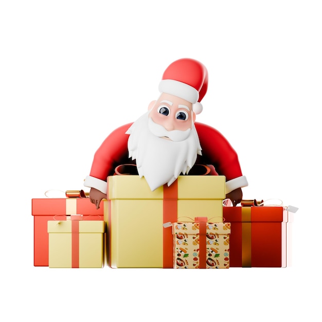 Una reverencia de Santa Claus con regalos