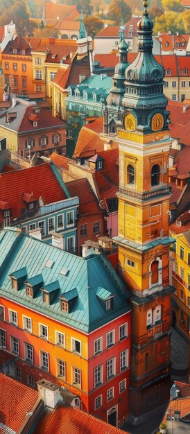 Foto reveria romântica vista aérea da histórica varsóvia, na polônia