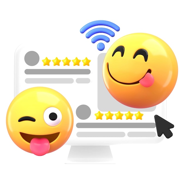 Revisiones positivas de negocios pegatinas png emoticones 3D remix fondo transparente