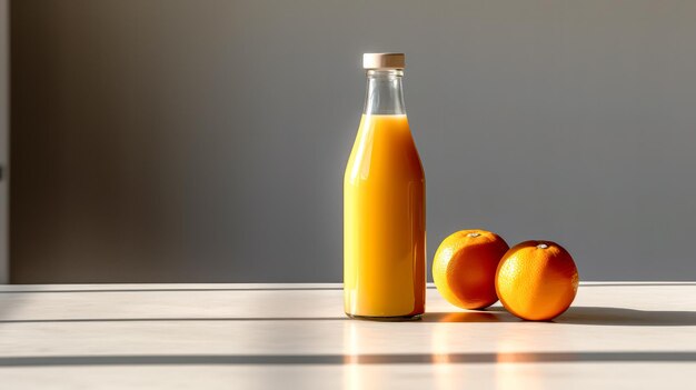 Foto revitalizar con jugo de naranja recién exprimido en una botella