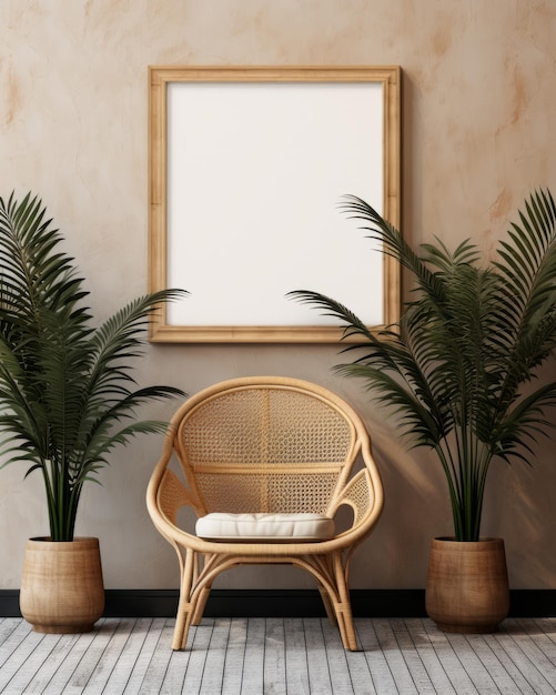 Foto revitalizar su espacio estupenda silla de mimbre y vibrante estética de plantas verdes