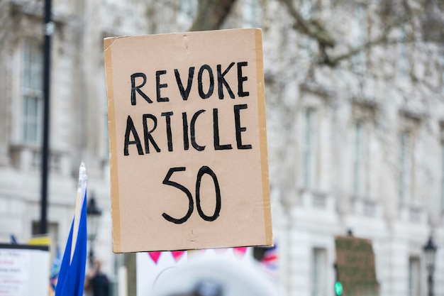 Revocan la pancarta contra el Brexit del artículo 50 en una marcha en Londres