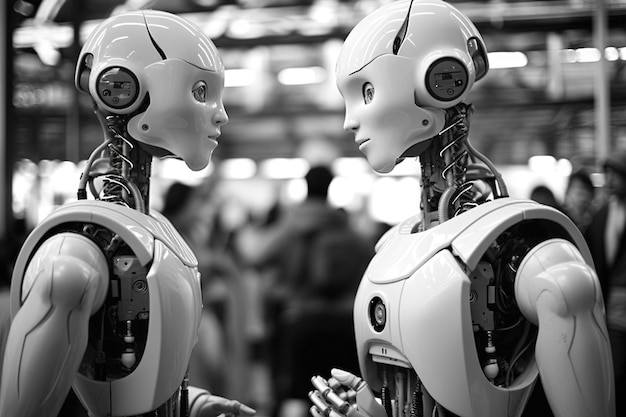 Revolução Robótica Explore um mundo onde os robôs assumiram vários setores de trabalho, desde manufatura e saúde até entretenimento e até mesmo exploração espacial ilustração generativa ai