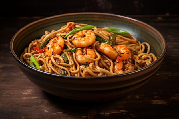 Foto revuelve los fideos fritos al estilo tailandés