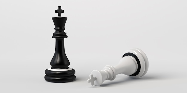 El rey del ajedrez negro gana el blanco. Aislado en blanco.
